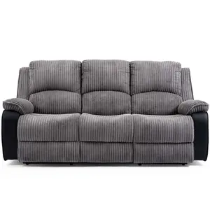 Postana Electric High Back Jumbo Cord Fabric Recliner 3 Seater Sofa (Grey)