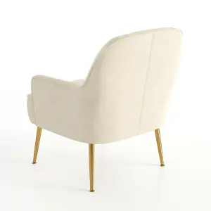 Beige Velvet Armchair Upholstered Accent Chair Lounge Chair Arm Chair with Gold Plated Feet