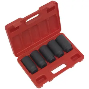 5 PACK - 29mm to 36mm DEEP Impact Socket Set - 1/2" Square Drive - 6 Pt Hub Nut