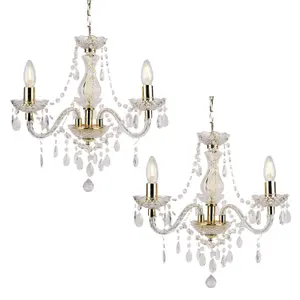 First Choice Lighting Set of 2 Clear and Gold Marie Therese Style 3 x 40W Chandelier