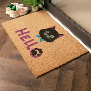 Cat Hello Coir Doormat (90 x 60cm)