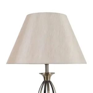 First Choice Lighting Set of 2 Cigar Antique Brass 55cm Table Lamps with Off White Fabric Shades