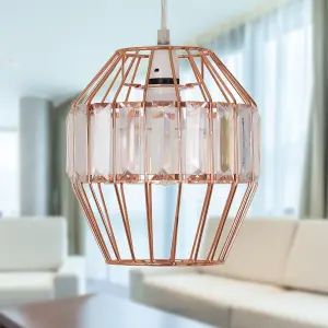 First Choice Lighting Beaded Copper Cage Pendant Shade with Clear Prism Detail