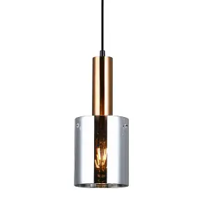 Luminosa Modern Hanging Pendant Brass 1 Light  with Glass, Smoky Shade, E27