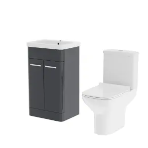 Nes Home 500mm Floorstanding Vanity Basin Unit & Rimless Close Coupled Toilet Anthracite