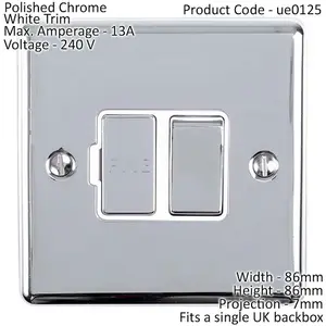 13A DP Switched Fuse Spur CHROME & White Mains Isolation Wall Plate