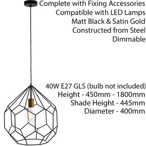 Hanging Ceiling Pendant Light Geometric Black Gold Shade Feature Lamp Bulb Rose