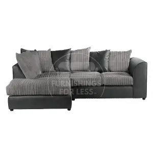 Luxor Jumbo Cord 4 Seater Corner Sofa Black and Grey Left Hand Facing