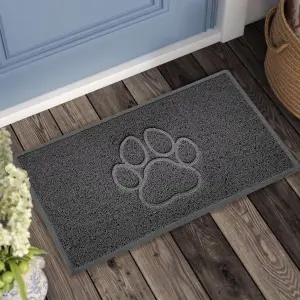 Nicoman Dark Grey Paw Embossed Spaghetti Coil Door Mat Dirt-Trapper Washable Barrier Doormat 90cm x 60cm