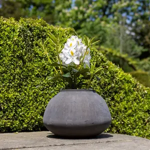 Primrose Brown Cement Low Brimmed Textured Round Vase Planter 31cm