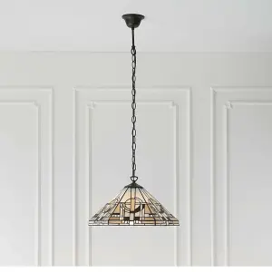 Tiffany Glass Hanging Ceiling Pendant Light Bronze Chain 1 Lamp Shade i00136