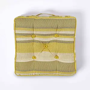 Homescapes Morocco Striped Cotton Floor Cushion Yellow