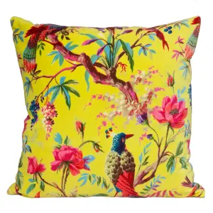 Paoletti Paradise Floral Cotton Velvet Square Feather Filled Cushion