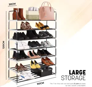 MantraRaj 7 Tier Shoe Rack Heavy Duty Metal Shoe Storage Cabinet Quick Assembly Shoe Organiser Holds Upto 35 Pairs Grey