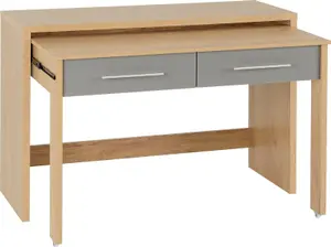 Seville 2 Drawer Slider Desk in Grey Gloss Light Oak Effect Veneer