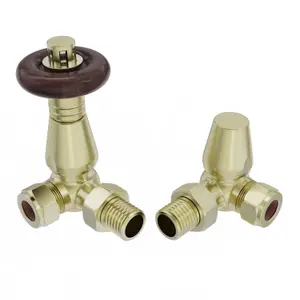 Right Radiators Traditional Antique Design Brushed Brass TRV & Lockshield Corner Radiator Valves 1/2"x15mm Set