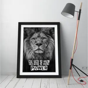 Lion Head Strength Power Quote - Single Picture Frame Print on Canvas Black / 47cm H x 35cm W