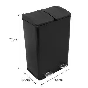 60L Dual Compartment Pedal Bin In Black