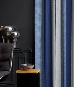 Home Curtains Seville Printed Stripe Lined 90w x 84d" (229x213cm) Blue Pencil Pleat Curtains (PAIR) With Tiebacks Included