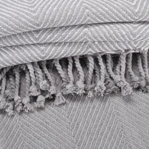 EHC Luxury Pack of 2 Chevron Cotton Single Sofa Throw Blanket, 125x 150cms - Grey