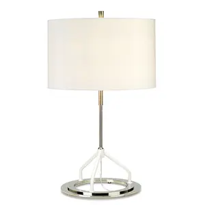 Table Lamp White Shade Dark Grey Polished Nickel Finish LED E27 60W Bulb