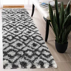 Moroccan Berber Shaggy Rugs Living Room Ikat Dark Cream 60x220 cm