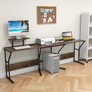 COSTWAY L-shaped Desk Long 2-Person Corner Computer Desk w/ Monitor Stand