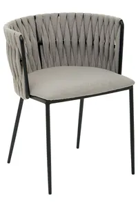 Grey Dining Chair with Woven Back, Classic Dining Room Chair with Braided Pattern, Fabric Dining Chair