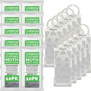 Xterminate Plastic Hanging Clothes Moth Trap Holders & 1 x Pheromone Refill Glue Pads Repellent for Wardrobes x10