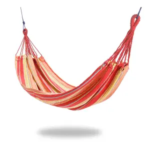 Primrose Orange & Red Stripe Single Outdoor Garden Hammock with Travel Bag & Fittings Included