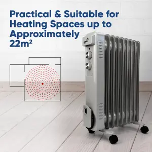 OIL Filled Radiator Heater 9 Fin Electric 2KW Free Standing Portable Oil Radiator with Thermostat Control - 3 Heater Settings