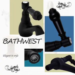 BATHWEST Bathroom Hot and Cold Pair Basin Taps Twin Bathroom Sink Mixer Taps Matte Black