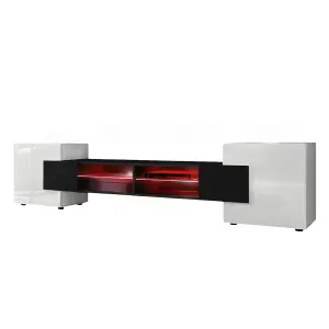 Merano Wide TV Unit with Storage & Led Lighting - Black Gloss / White Matt