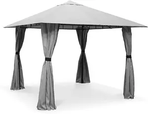 3m x 3m Gazebo Marquee Heavy Duty Garden Tent Showerproof Full Side Curtains Grey