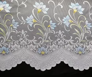 Home Curtains Bella Coloured Floral Net 400w x 91d CM Cut Lace Panel Blue