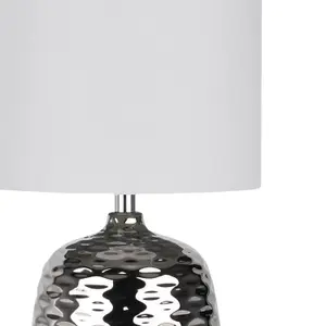 First Choice Lighting Ripple Chrome White Ceramic 32 cm Table Lamp With Shade