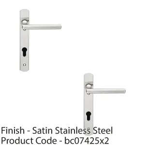 2 PACK - Multi-Point Locking Door Handle - 92mm EURO PROFILE - Slim Bar Lever Satin Steel