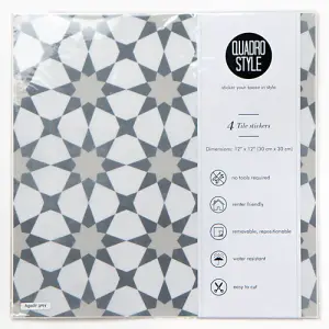 Quadrostyle Agadir Grey Wall and Floor Tile Vinyl Stickers 30cm(L) 30cm(W) pack of 4