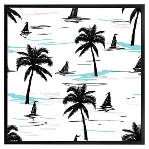 Palm trees & sailboats (Picutre Frame) / 20x20" / Brown