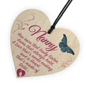 Red Ocean Nanny Heart Of Gold Hanging Wooden Heart Plaque Sign Gift