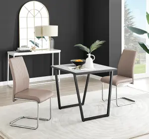 Furniturebox UK Carson White Marble Effect Square Dining Table & 2 Cappuccino Lorenzo Chairs