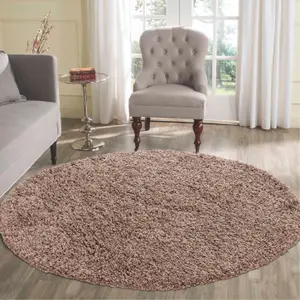 Serdim Rugs Plain Living Room Shaggy Area Rugs D.Beige Round 120x120 cm