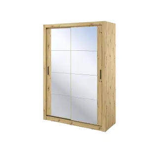 LUX XIX - Sophisticated Mirrored Sliding Door Wardrobe (H2150mm W1200mm D600mm) With Customisable Interior Layout - Oak Artisan