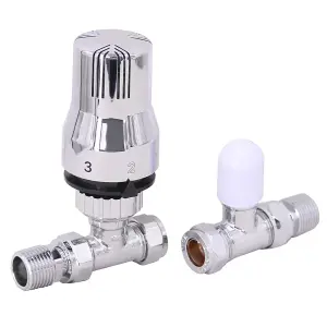 Right Radiators Chrome Straight TRV Thermostatic Radiator Valve and lockshield Valve 15mm x 1/2"