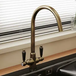 Astini Colonial Antique Bronze & Black Ceramic Handle Twin Lever Kitchen Mixer Tap