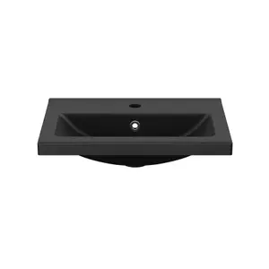 GoodHome Nira slim Matt Black Rectangular Vanity Basin (W)60.4cm