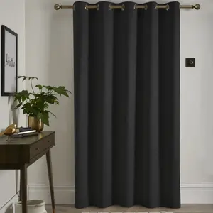 Strata Polyester Semi Sheer Grommet / Eyelet Door Curtain Panel Black