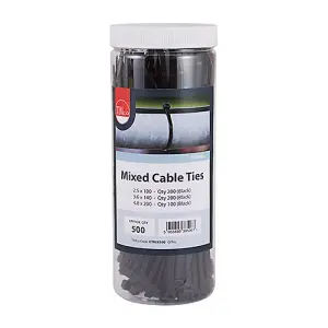 Timco - Cable Ties - Mixed - Black (Size Mixed 500pcs - 500 Pieces)