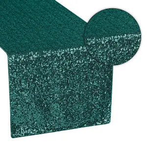 Neel Blue 11x108 Inch Shimmer Sequin Table Runner Glitter Fabric, Emerald Green