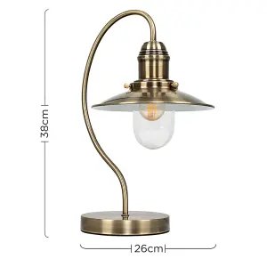 ValueLights Ukai 2 x Vintage Antique Brass Metal and Glass Fisherman's Style Lantern Touch Table Lamps with LED Bulb